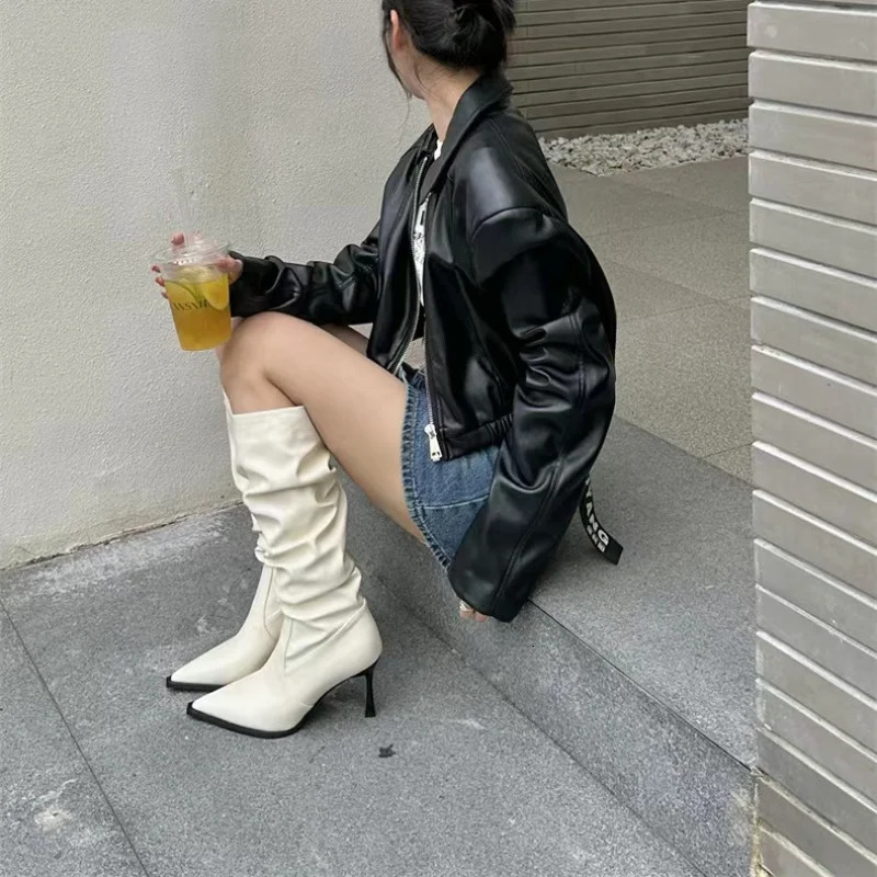 2024 Sexy Winter Women High Boots Fashion Pointed Toe Stiletto Heel Long Boots Ladies Elegant Knee High Boots Shoes 241213