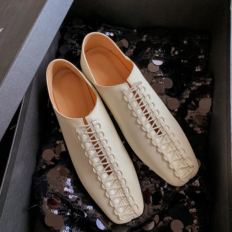 2024 Spring/Summer Womens Low Heel Square Toe Basic Casual Work Comfortable Flat Bottom Soft Genuine Leather Shoes Womens Comfortable Shoes 241213