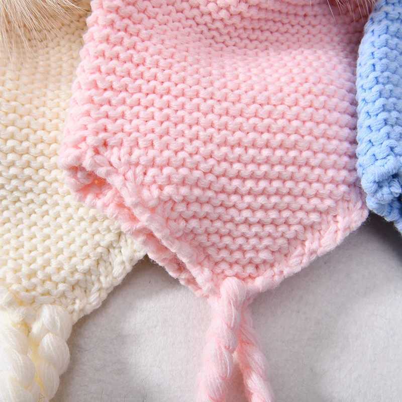 Children Kids Fur Pompons Earflap Hat Tassel Crochet Braids Beanie Hat Natural Fur Caps for Baby Real Raccoon Fur Bobble HatsXJ241213