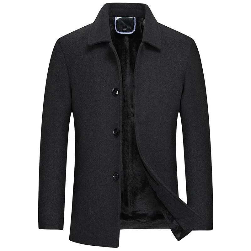 New Mens Fleece Warm Winter Coats Men Wool Blends Cashmere Trench Coats High Quality Solid Male Business Casual Wool OutewearXJ241212