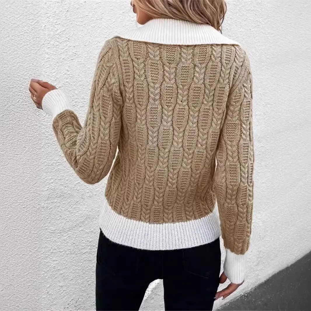 Fashion Twopiece Knit Twisted Leisure Elegant Top Women Pullover Autumn Winter Polo Neck Stitching Basics Sweater 241203