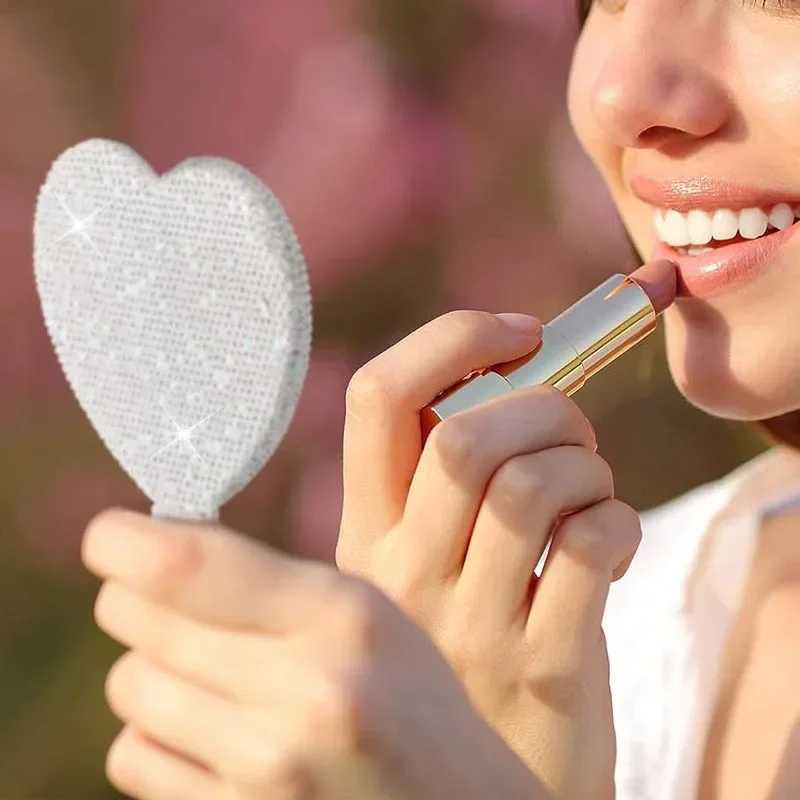 Womens Makeup Compact Mirror Sticking Diamond Hand-held Mirror ABS Fashionable High-end Beauty Cosmetic MirrorXJ241213