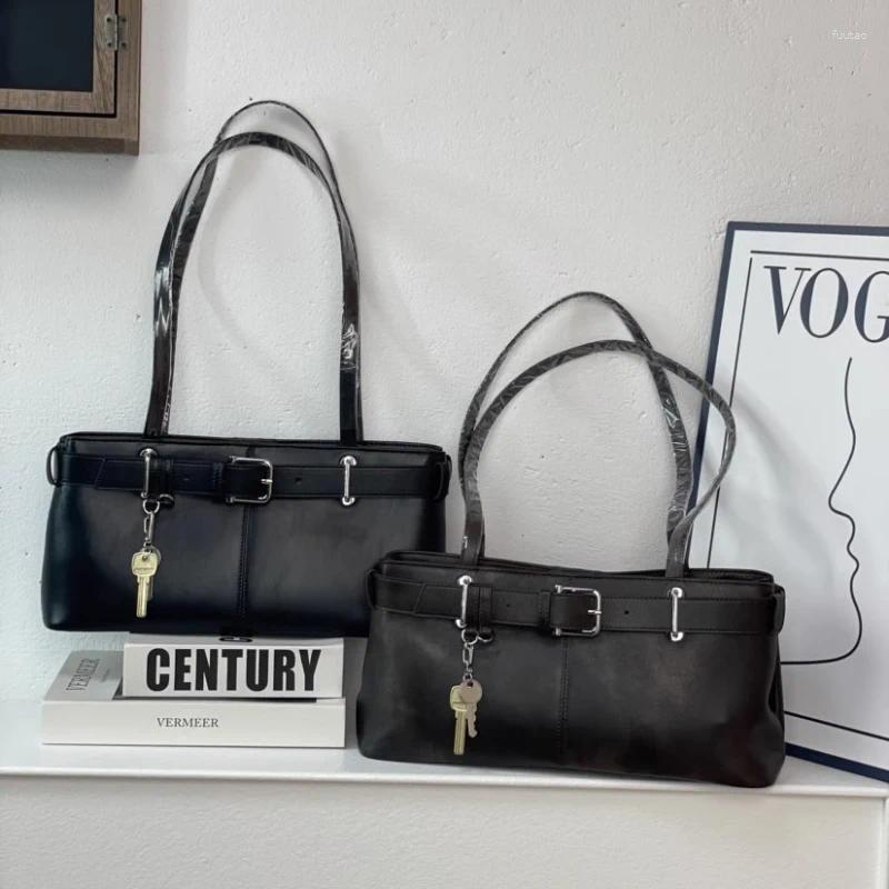 Vintage Leather Underarm hot with Drawstring & Key Buckle Punk Shoulder Bag for Women - High Street Style