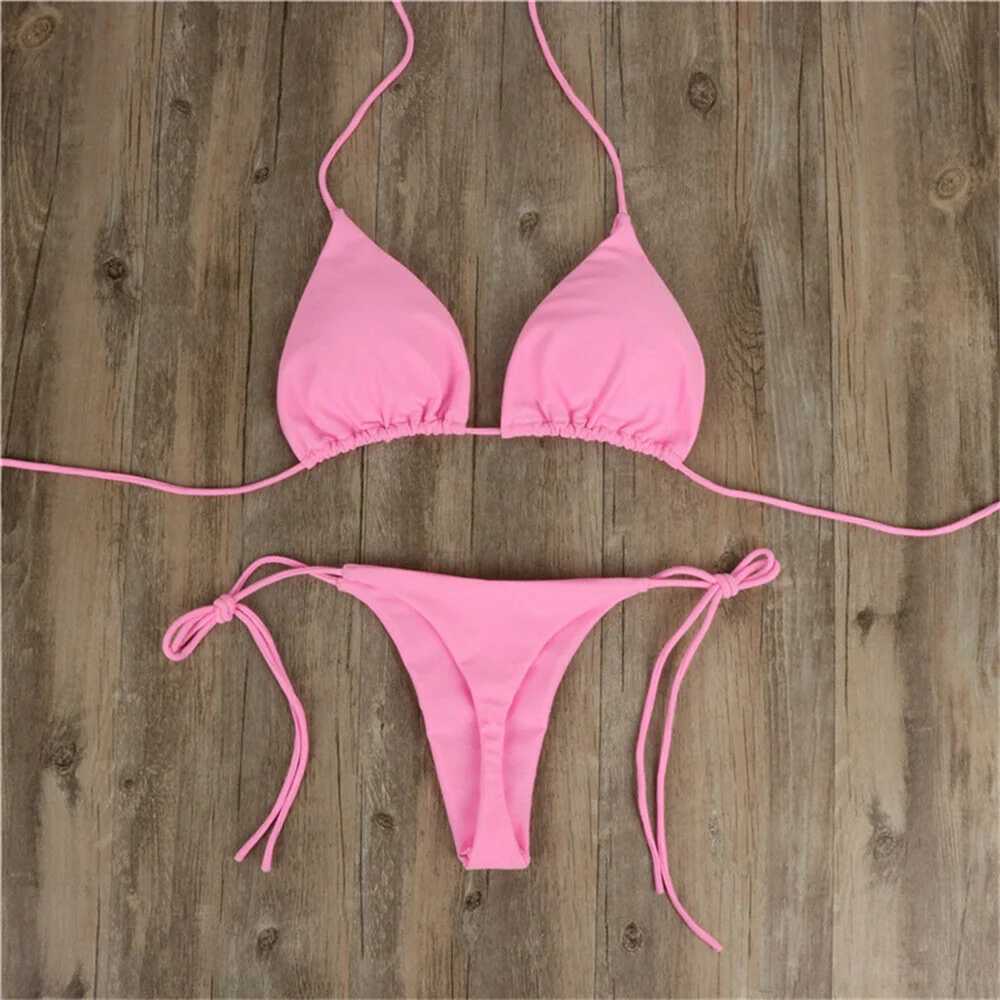 Womens swimsuit Bikinis Set Women Sexy Bandage Ladies Thongs Solid Two Piece Suit Fa traje de bao mujerXJ241212
