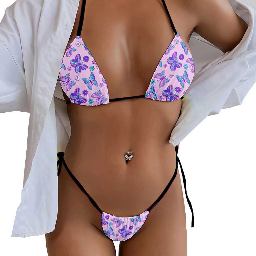 Hot sa ladies bikini set 3d printer pattern sexy fashion swimsuit summer beach vacation with chest pad lace-up bikinXJ241212