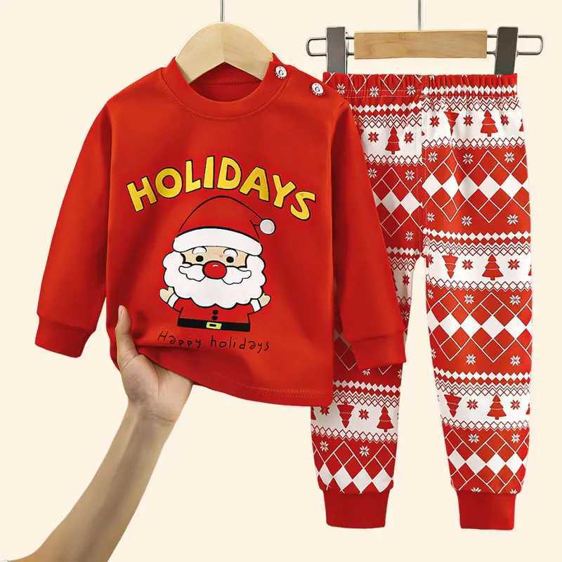 Christmas Childrens Set Cotton Long Sleeve Childrens Clothing for Boys and Girls Autumn Winter Top Pants Set Christmas Tree W241213