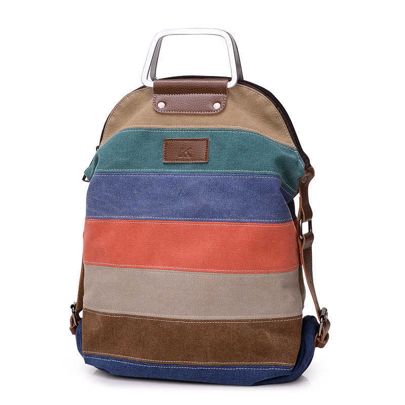 Color contrast Shoulder Messenger Bag Korean women's Canvas Backpack large capacity portable three-way bag multi-functional Backpack 241215