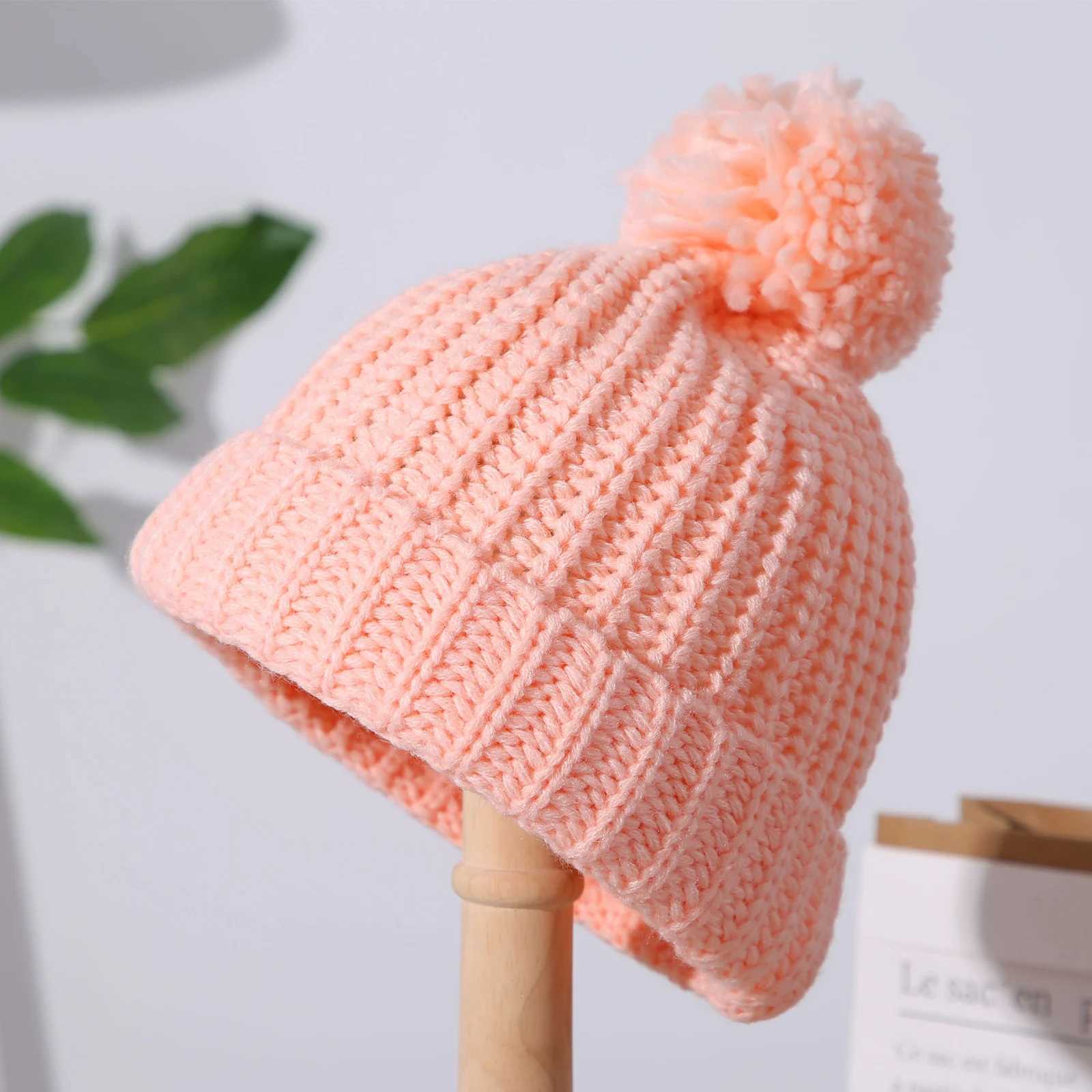 Pudcoco Kids Knit Hat Cute Soft Thickened Solid Color Beanie Warm Winter Cap for Baby Girls BoysXJ241213