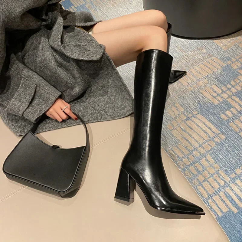 Pointed Toe Womens High Heels Fashion Side Zipper Boots Womens Elegant Party High Heels Winter Womens Shoes 241213