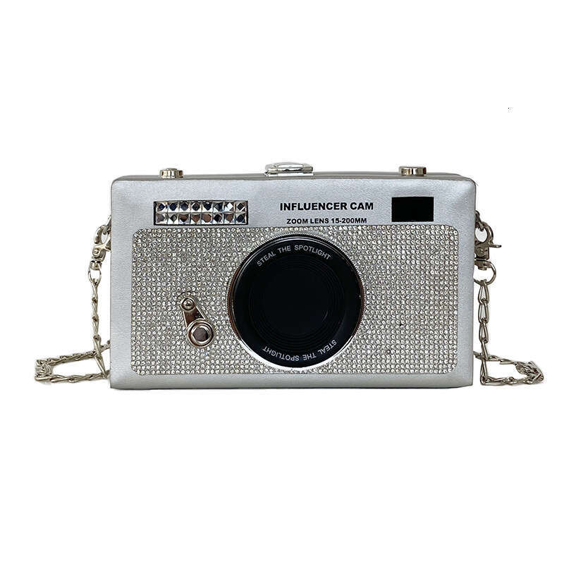 Super hot box crossbody women's heavy industry diamond inlaid high-end camera niche chain small square bag, 2024 new casual fashion trend clothin