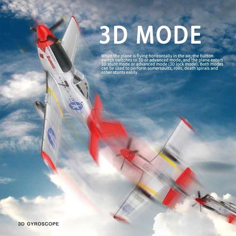 Electric/RC Aircraft XK A280 RC Plane 2.4G 4CH 3D6G Mode Aircraft P51 Fighter Simulator with LED Searchlight RC Airplane Toys for Children Adults Y241