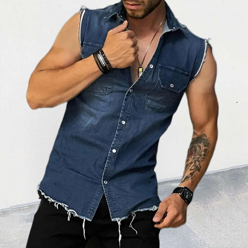 European And American Fashion Casual Lapel Sleeveless Button Up Cardigan Pocket Denim Vest Fashionable Quality Classic