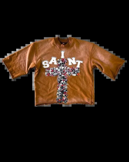 Streetwear TShirt Y2K Clothes Harajuku Hip Hop Retro Cross Print Rhinestone Graphic Oversized T Shirt Men Women Short Sleeve Top 241213