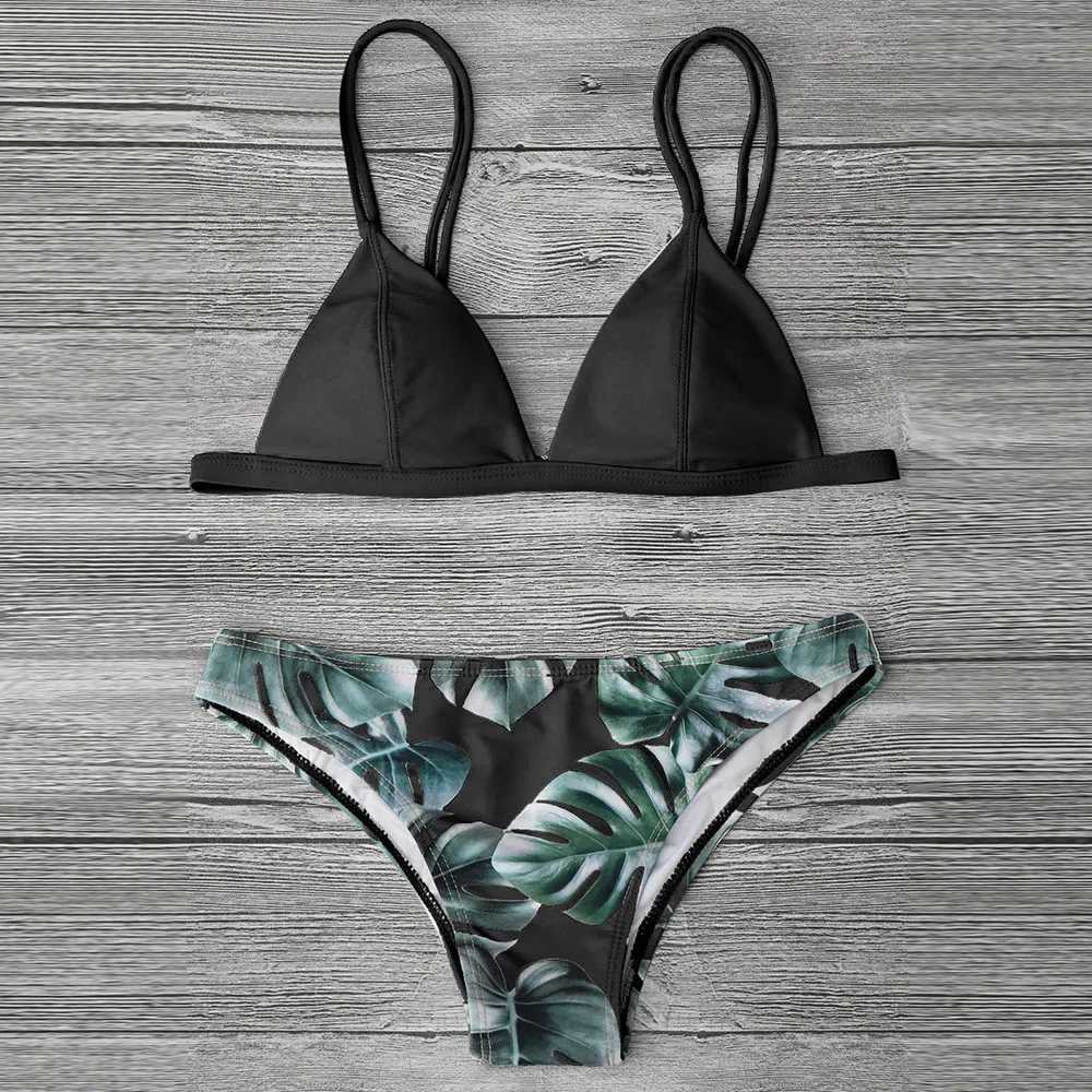 Push-Up Bikini Swimwears For Women Fashion aves Print Swimsuit Thin Strap Plunge Beachwear Seamss Bathing Set Traje De BaOXJ241212