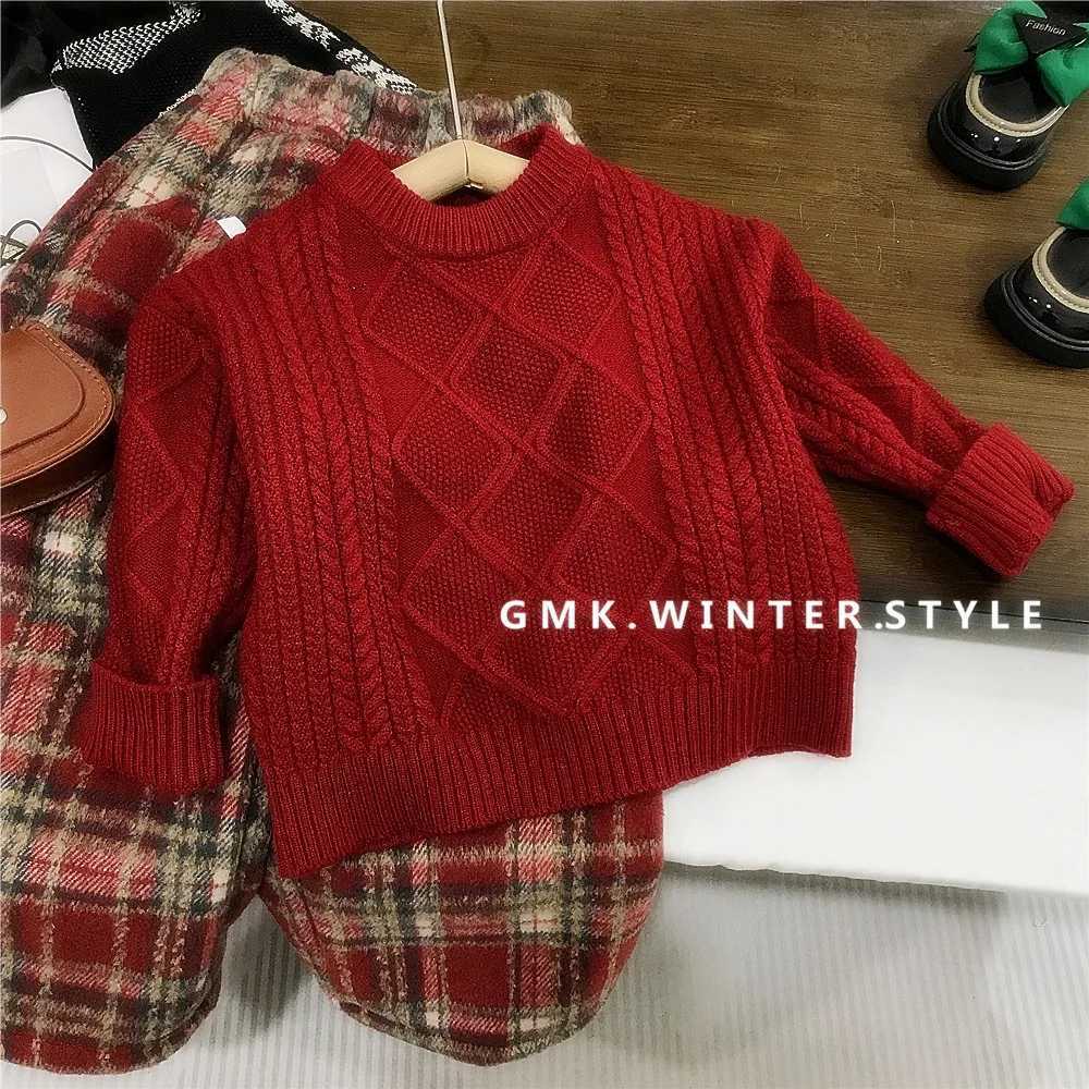 Winter little girl 2PCS clothing set cotton thick Christmas sweater set loose and velvet warm plain straight pants childrens girl set W241213