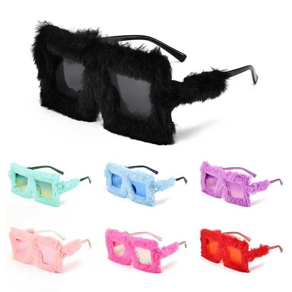Sunglasses Oversized Plush Sunglasses Style Party Christmas Halloween Cosplay Winter Shades Soft Fluffy Square Frame Sun Glasses for Women H241213