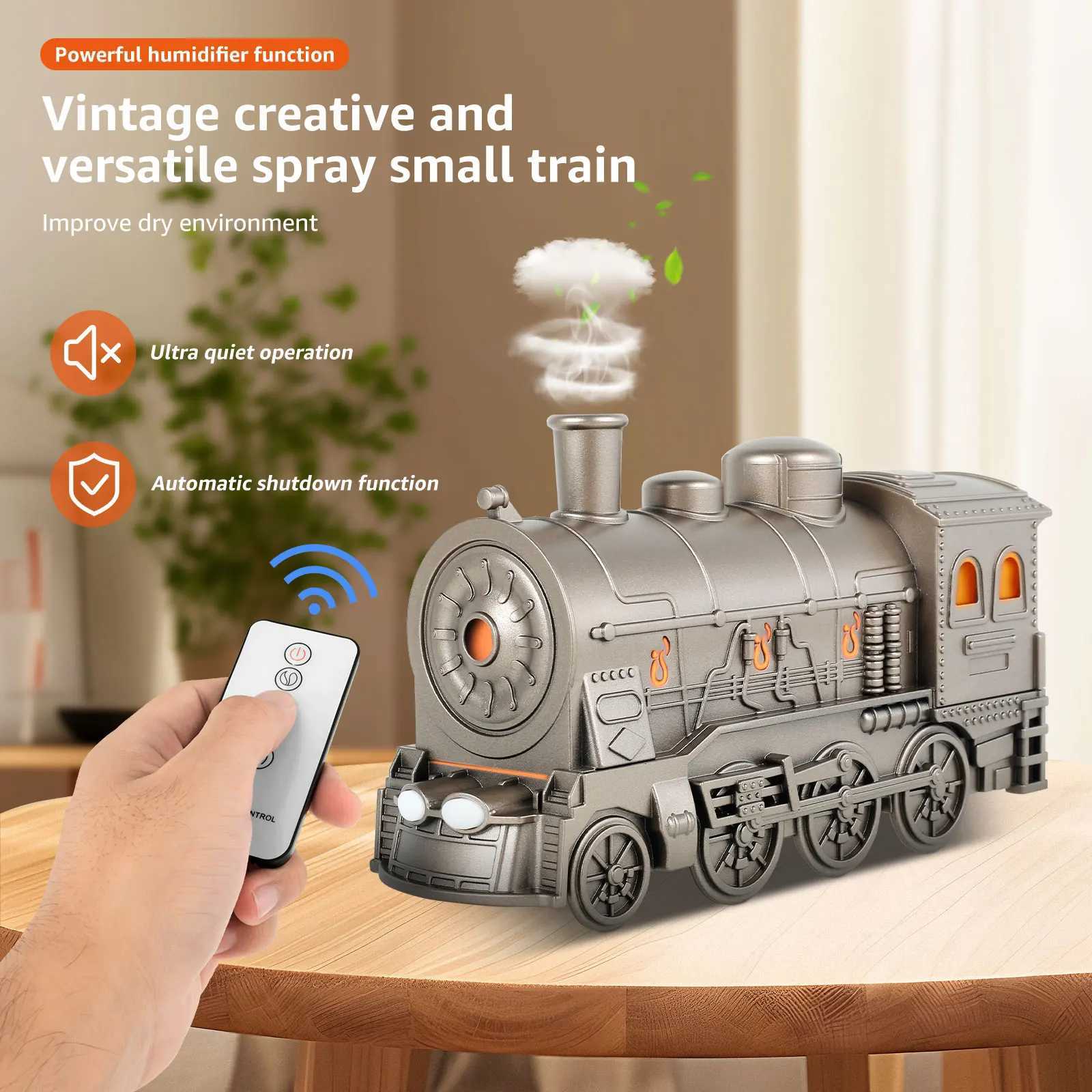 Steam Train Essential Oil Diffuser with Light 300ml Car Humidifier Diffuser Ultra Quiet Train Humidifier Auto Off Aroma DiffuserXJ241213