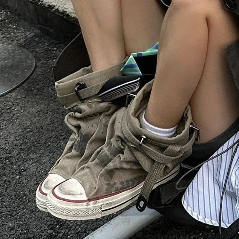 Women Canvas Sneakers Flats er Mid Calf Snow Boots Fashion Shoes Woman 2024 Trend Winter Punk Chelsea Boots Lady Shoes 241213