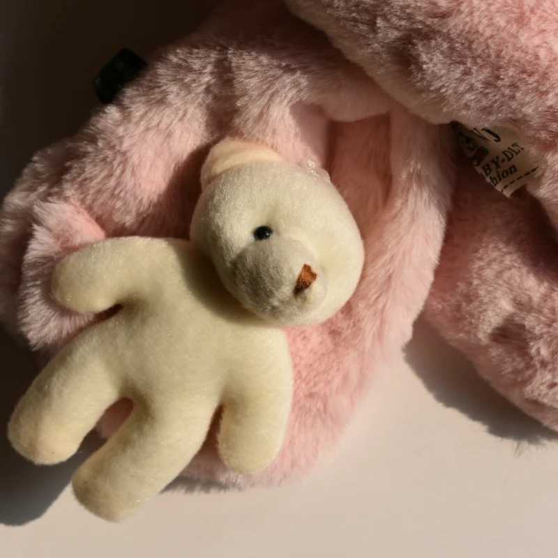 Scarves Wraps Intersection Shape Childrens Ring Warm Winter Scarf Cute 3D Cartoon Bear Imitation Rabbit Fur Collar Echarpe Girl Boys Scarves H241213