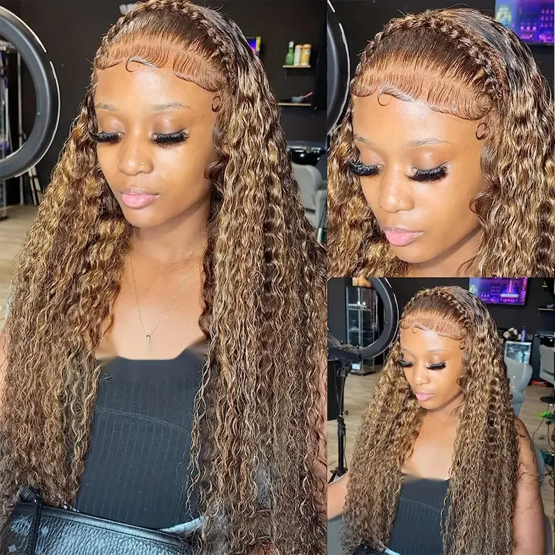 Piano Blonde Lace Hair Wig 100% Real Human Hair Wigs 30 Inch Wet And Wavy 13x4 Kinky Curly Lace Front Wigs Transparent 280 Density Glueless Body Wave 