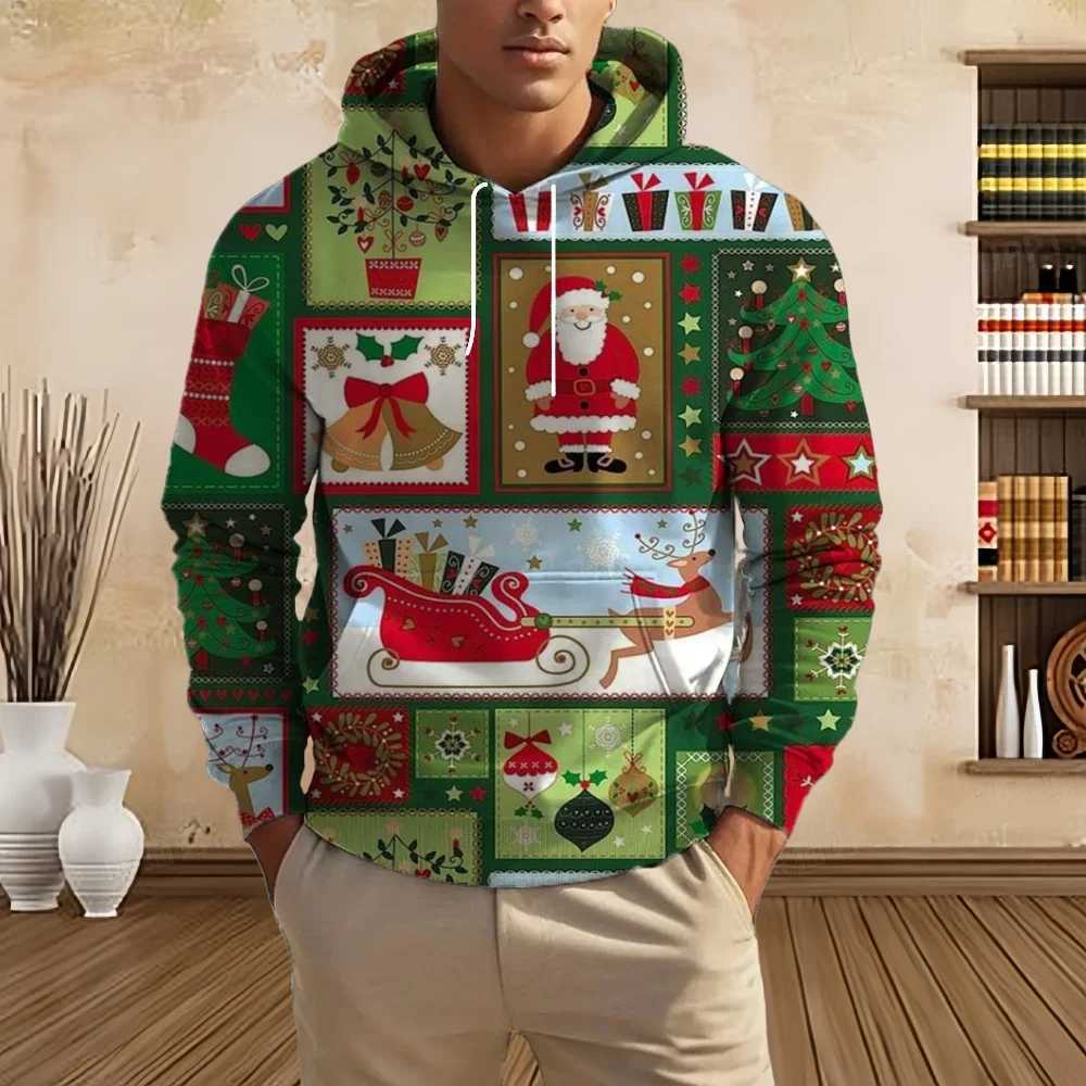 Classic Christmas Mens Hoodie Sweatshirt Street Fun Santa Claus 3D Printed Sports Hoodie Autumn Fashion Snowman Mens Hoodie W241213