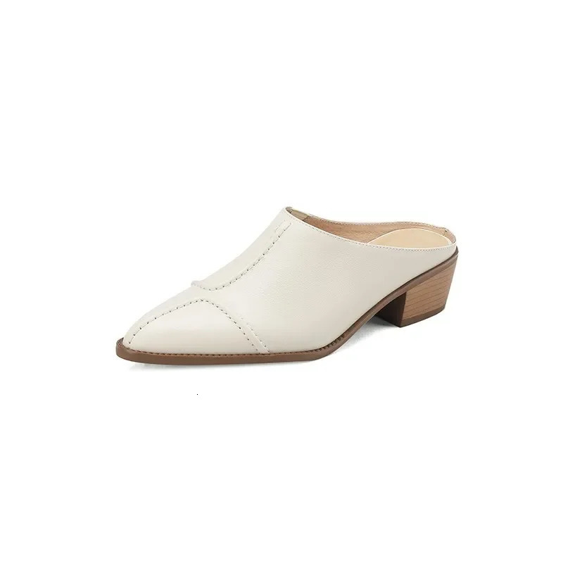 Sexy High Heel Mules Ladies Leather Sole Slippers Women Pointed Toe Platform Mules Slip on Shoes Woman 241213