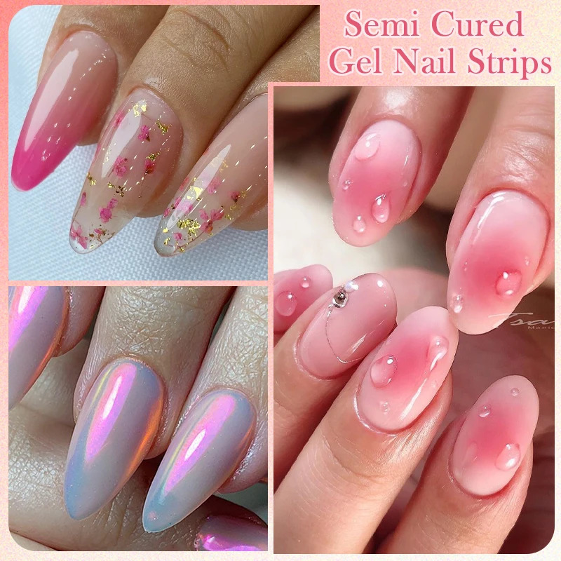 20 Tips Pearl light gradient semi curing gel nail packaging sticker French full set of nail glue polishing decal process UV lamp needs 241205