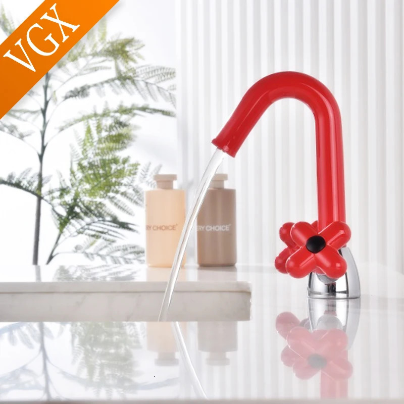 VGX dual handle bathroom faucet switch basin mixer sink gourmet washbasin brass red green 241211