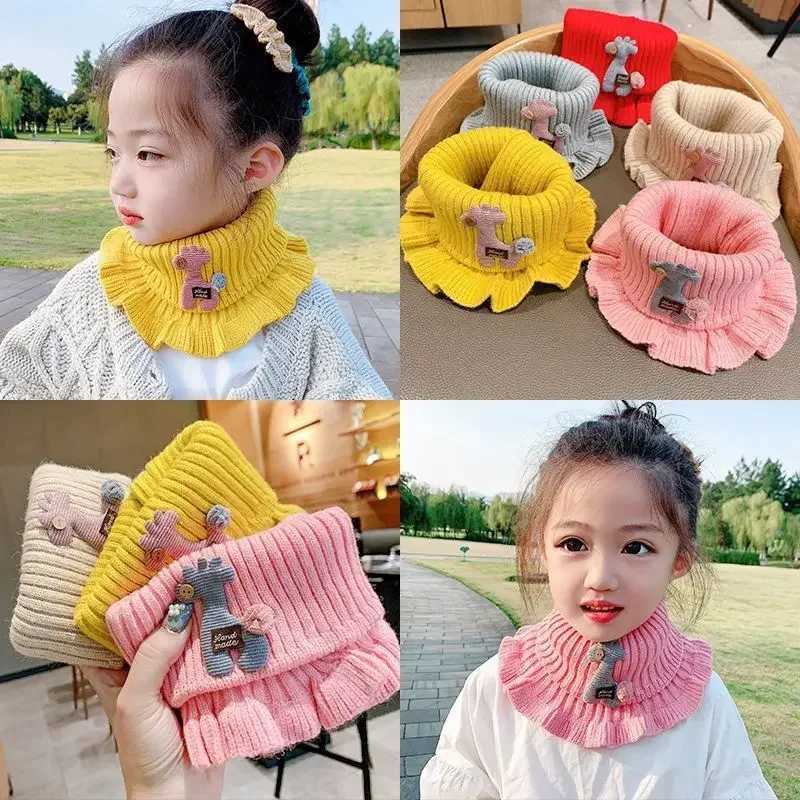Scarves Wraps 6 Colors Baby Knitted Scarf Cartoon Giraffe Ruffle Neck Warmer Girls Kids Accessories Collar Circle Outdoor Winter Warm Scarves H241213