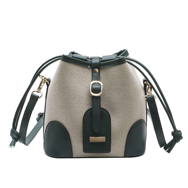 Wholesale Hand-Held Water Bucket Bags, Women's New Style Canvas Contrasting Color Drawstring, High-End Single Shoulder Crossbody Bag, Fashionable