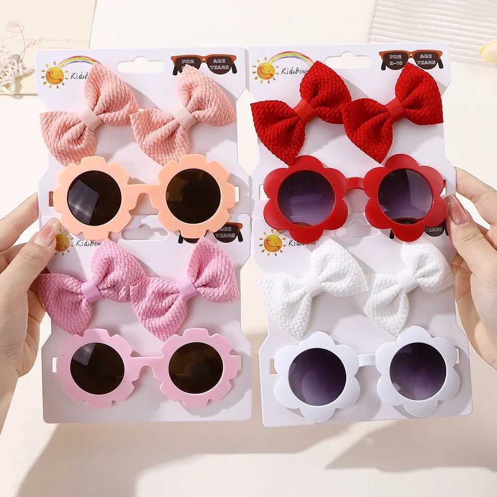 Sunglasses 3 Piece Of Childrens Bow With Hair Clip Sunglasses Set Cute UV Eye Protection Toy Suite H241213