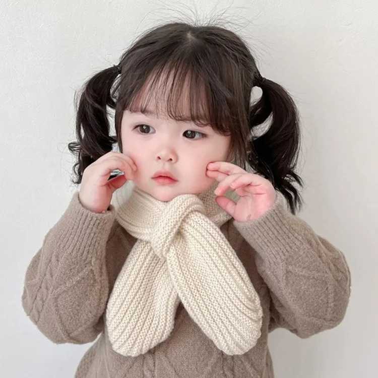 Scarves Wraps New Korean Style Wool Childrens Scarf Solid Autumn Winter Fashion Kids Knitted Scarf Candy Color Baby Boy Girl Warm Cross Scarf H241213