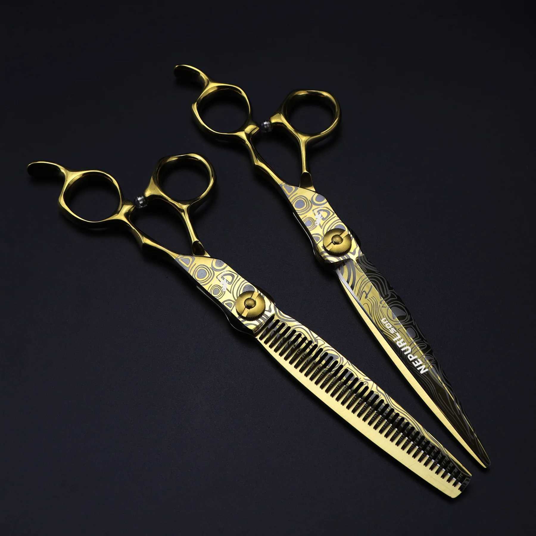 New Arrival Professional Gold JP440c Top Steel 7 Damask Pattern Hair Scissors Haircut Thinning Barber Cutting Shears Hairdresser Scissors Z241213