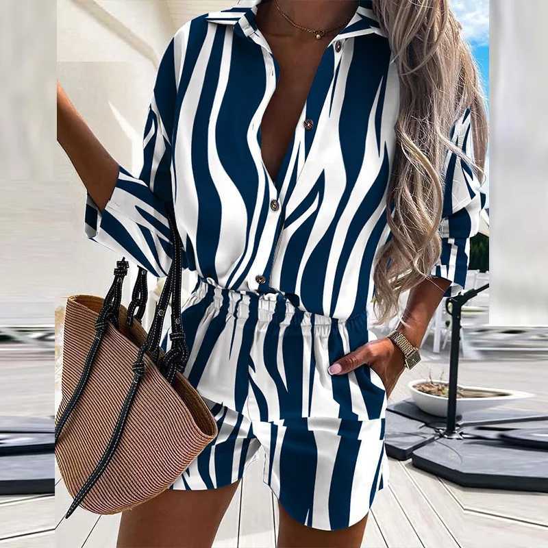 Women's Two Piece Pants Autumn Casual Beach Outfits For Women 2024 Spring Half Slve Shirts Tops And Shorts 2 Piece Set Leopard Print Two Piece Se