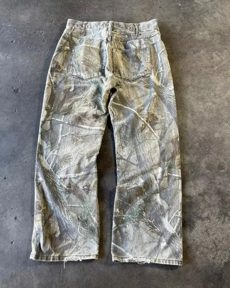 Y2K Gothic Fashion Rock Hip Hop Camouflage Baggy Jeans Men Harajuku Vintage Casual Joker High Waist Wide Leg Pants 241213