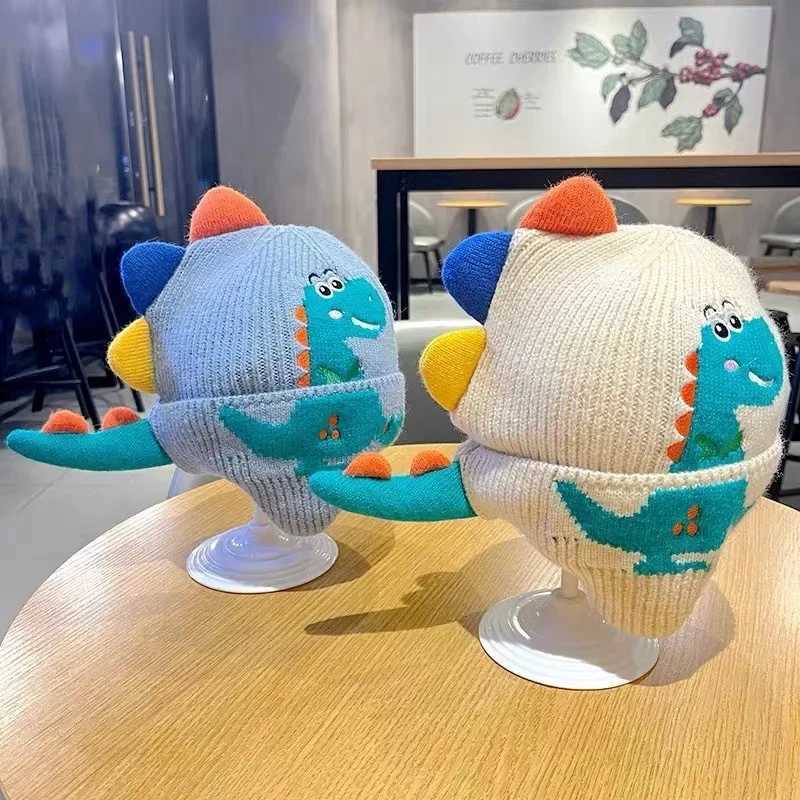 Baby Wool Hat Cute Dinosaur Protection Hat Children Winter Thickened Warm Knitted Korean Version of The Baby Hat W241213