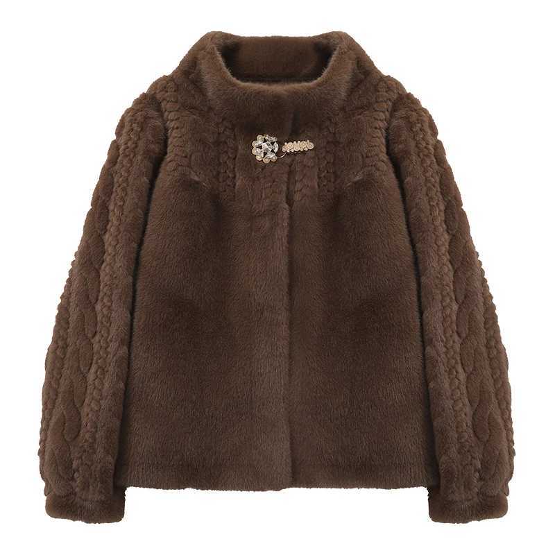2025 fashion imitation mink velvet womens short jacket lightweight autumn and winter warm top collar coat jacket X241214