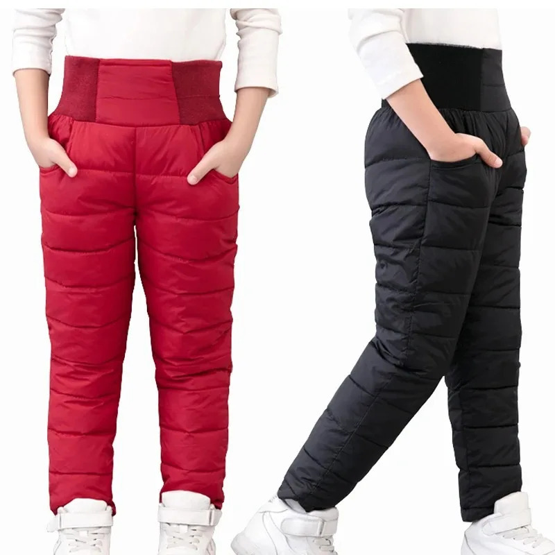 Warm Thicken Boys Girls Down Pants Winter Children High Quality Trousers Teens Boy Girl Down Trousers Kids Ski Down Padded Pants 241228