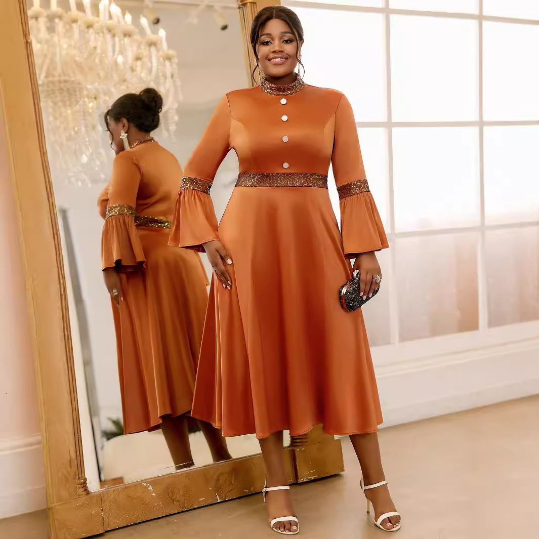 New Product: Basic Casual Plus Size Dress Women's Designer Dress Elegant Flared Sleeves Formal Dress Kardashian Style