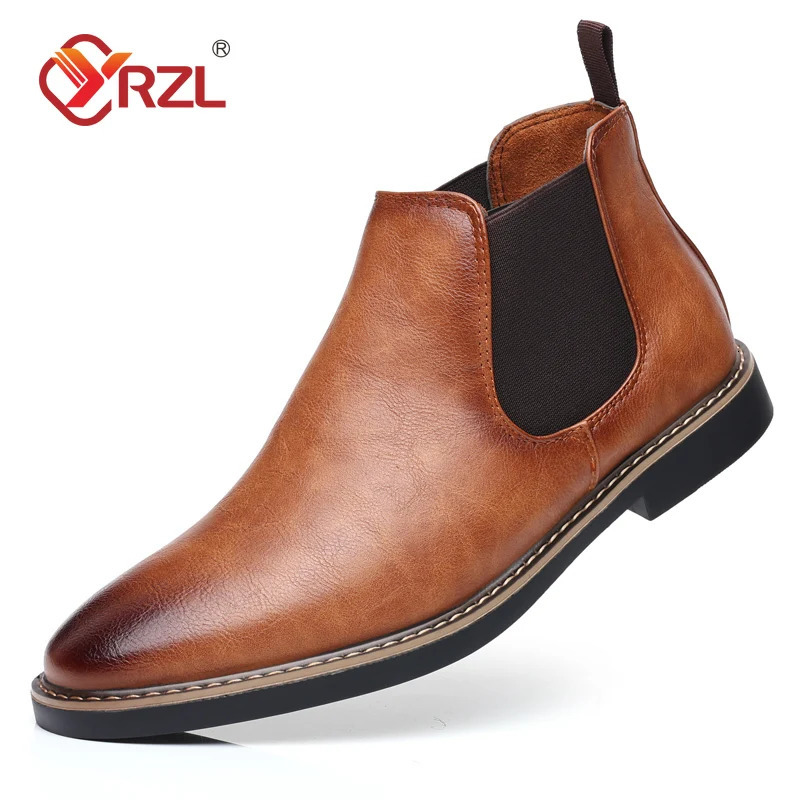YRZL 39~47 Men Chelsea Boots Retro Comfortable PU Leather Ankle Boots Men 2024 Fashion Black Brown Mens Boots 241213