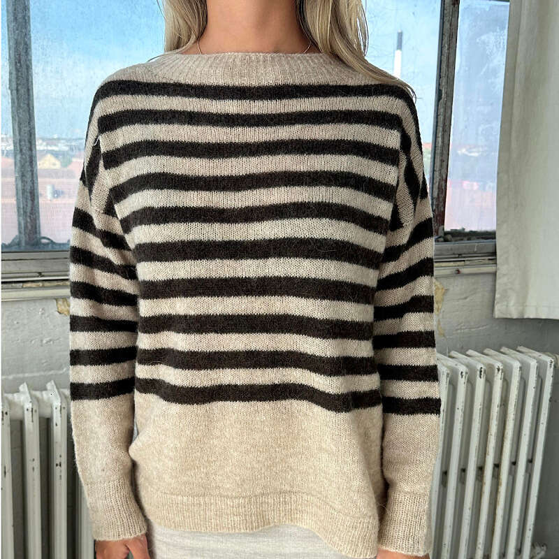 European American autumn and winter new knitwear clothing high-end sense casual loose lazy style women's striped sweater women