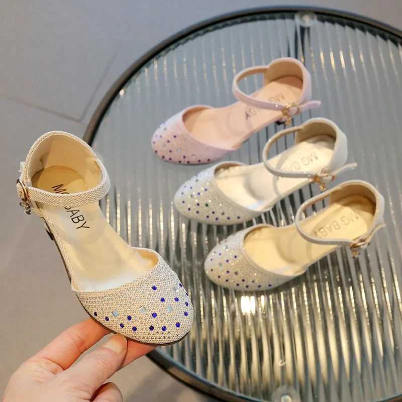 Sandals Princess Girls Party Shoes Children Sandals with Rhinestones High Heels Shoes Girls Sandals Pointy Toe Summer Kids Shoes H01184 H241213