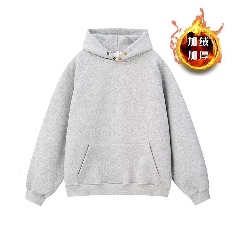 Autumn And Winter Trendy Brand American Double Button Hoodie Solid Color Heavy Loose Top Men's Plush Coat