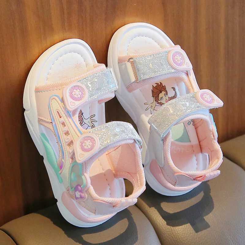 Sandals Sandalias Princess Sandals Summer New Cartoon Girl Shoe Soft Sole Baby Sandals Fashion Beach Shoe Flat Sandals Kid Shoe H241213