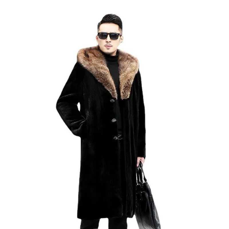 Autumn and winter jackets mens long haired coats high-quality brand hooded faux fur coats thick windproof chiffon long sleeves W241213