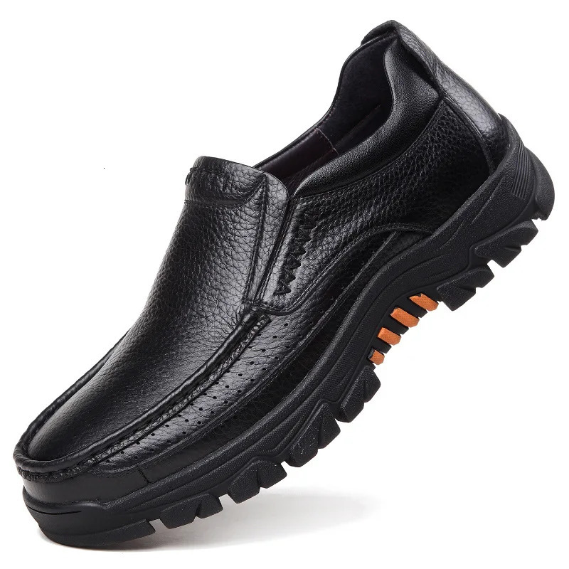 100% Genuine Leather Shoes Men Loafers Soft Cowhide Mens Casual Male Footwear Black Brown Slipon Thick Sole 241214
