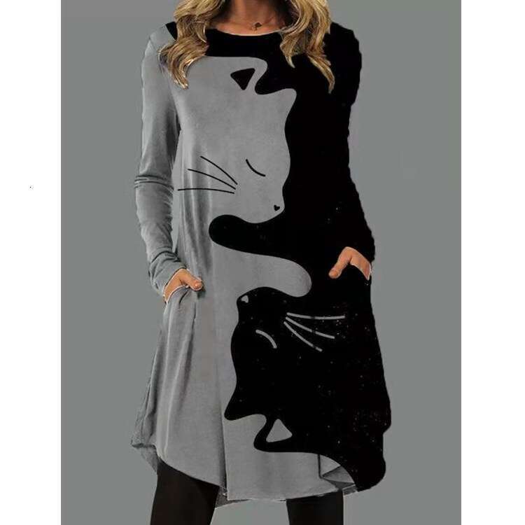2021 Wih European American Fashion Cat Digital Printing 2024 New Style Unique and Elegant Clothing