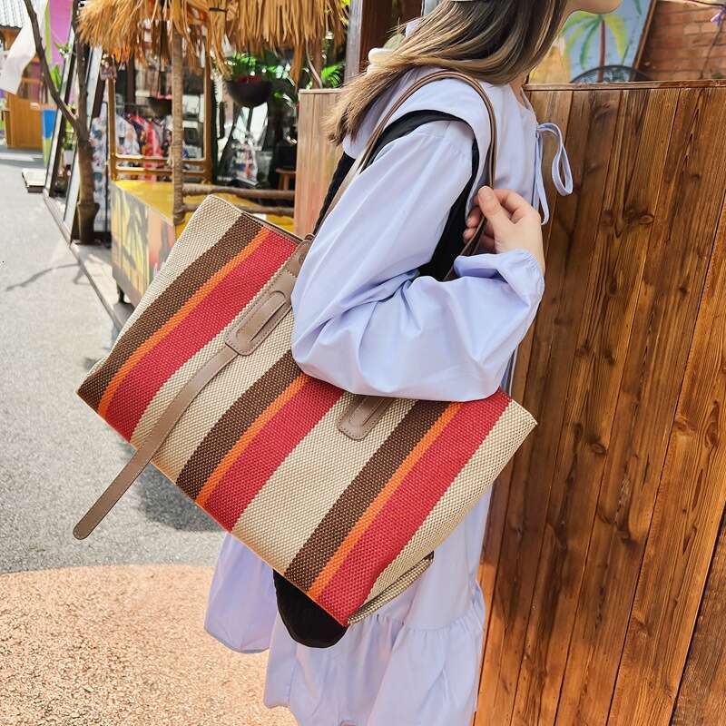 New Minimalist One Shoulder Underarm Bag, Trendy And Fashionable Canvas Striped Large Capacity Versatile Tote Bag