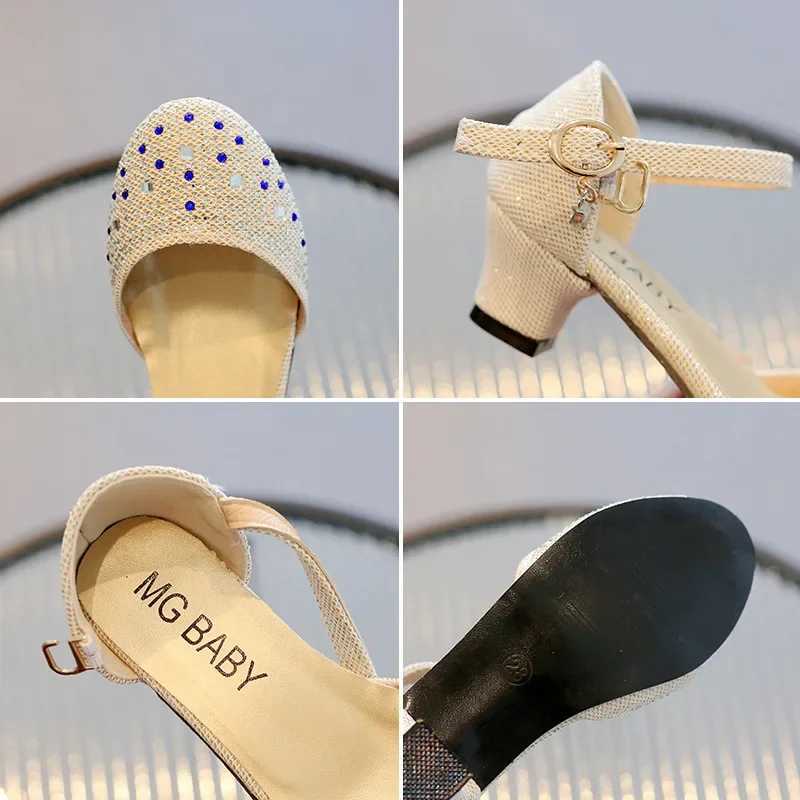 Sandals Princess Girls Party Shoes Children Sandals with Rhinestones High Heels Shoes Girls Sandals Pointy Toe Summer Kids Shoes H01184 H241213