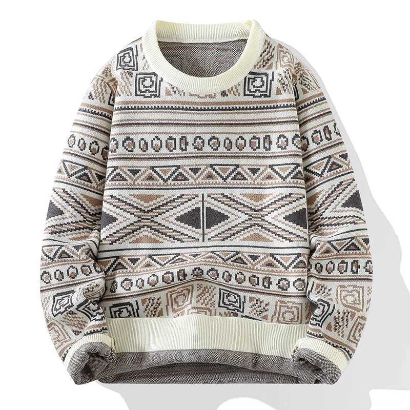 High Quality Mens Fashion Stripe Pattern Sweater Autumn/Winter Loose Knitted Mens Sweater Youth Thick Warm Wool Zipper S-6XL T241214